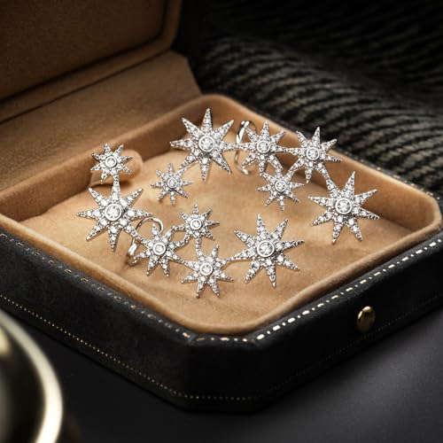 Star Crystal Ear Cuff Earrings for Women Rhinestone Ear Climber Earrings Cubic Zirconia North star Ear Crawler Earrings for Mom Wife - color: Silver