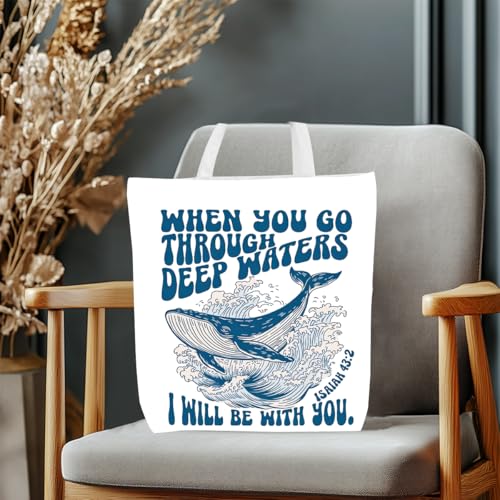 Floral Beach Whale Shark Gifts Jellyfish Christian Canvas Tote Bag for Work Totes for Women Christmas Bible - color: Throuchisaiah 183