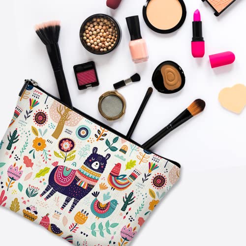 Cute Makeup Bag for Purse Canvas Waterproof Funny Cosmetic Bags for Women Zipper Travel Toiletry Pouch-Alpaca Makeup Bags-Creamy - color: Alpaca Makeup Bags-Creamy