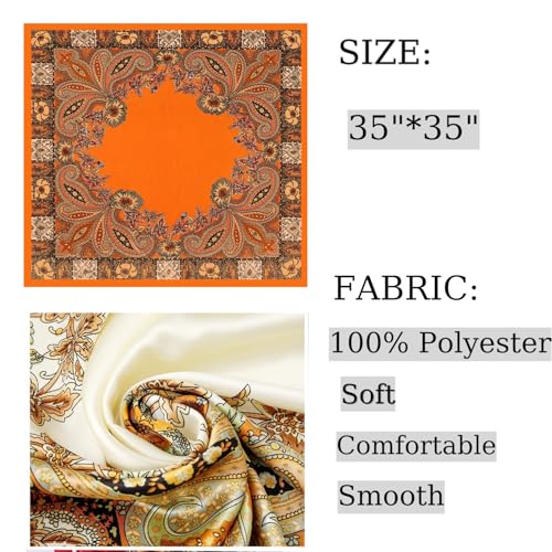 Large Square Head Satin Scarf Silk Feeling Hair Scarf 35"Head Scarves Bandana for Women Headscarfs for Women's Hair - color: C1-orange