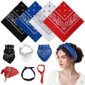 PLULON Bandanas for Men Women 4/12/24/30 Pack, Paisley Pattern Bandana Bulk Headbands Handkerchief Face Mask 100% Polyester - color: White, Red, Black, Blue