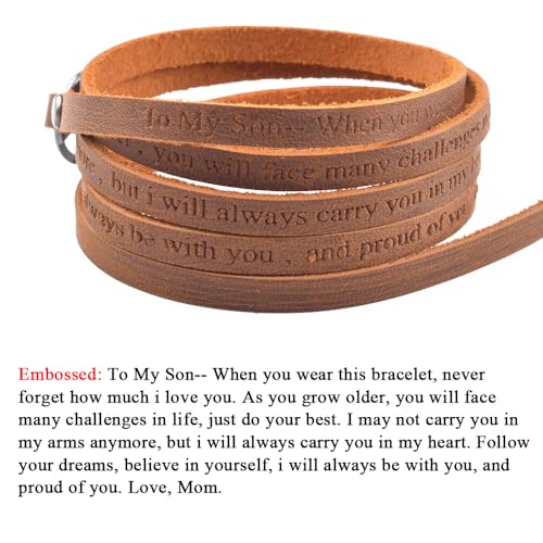 Rantanto Genuine Leather Wrap Bracelets Trendy Western Stackable Cuff Adjustable Boho Layered Bracelet Jewelry For Men Women - color: Brown--To My Son