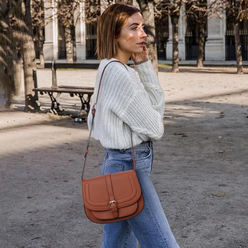 GOIACII Crossbody Bags for Women Saddle Purse Cute Shoulder Handbag Pebble Leather Brown - color: A01 Brown
