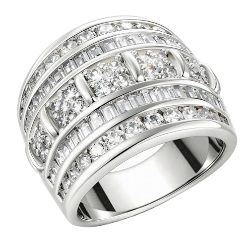 Wide Wedding Bands for Women Cubic Zirconia Engagement Bridal Eternity Stackable Rings White Gold Size - color: White Gold