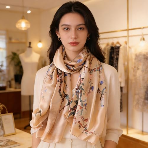 Silk Scarf Mulberry Silk Fashion Scarves Long Lightweight Shawl Wrap … - color: W46