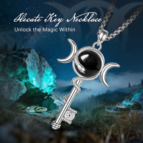 INFUSEU Mystical Hecate Triple Moon Goddess Necklaces, Divine Feminine Protection Gifts - style: Obsidian Hecate Key