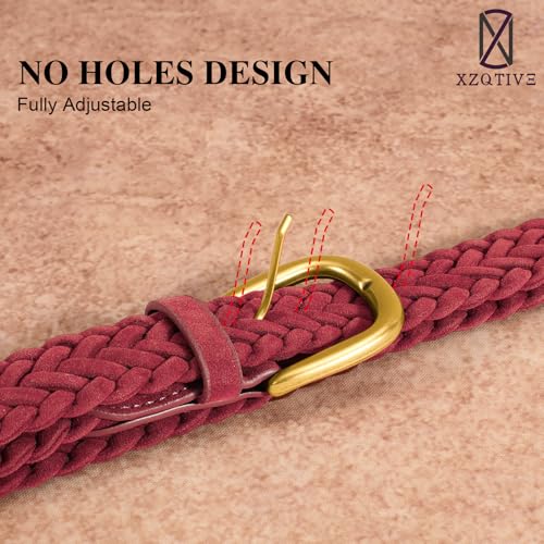 XZQTIVE Women’s Braided Suede Belt – Adjustable Woven Waist Belt with Gold Buckle for Dresses, Jeans & Casual Outfits - color: Burgundy, size: X-Large: fits waist from 41"-45"