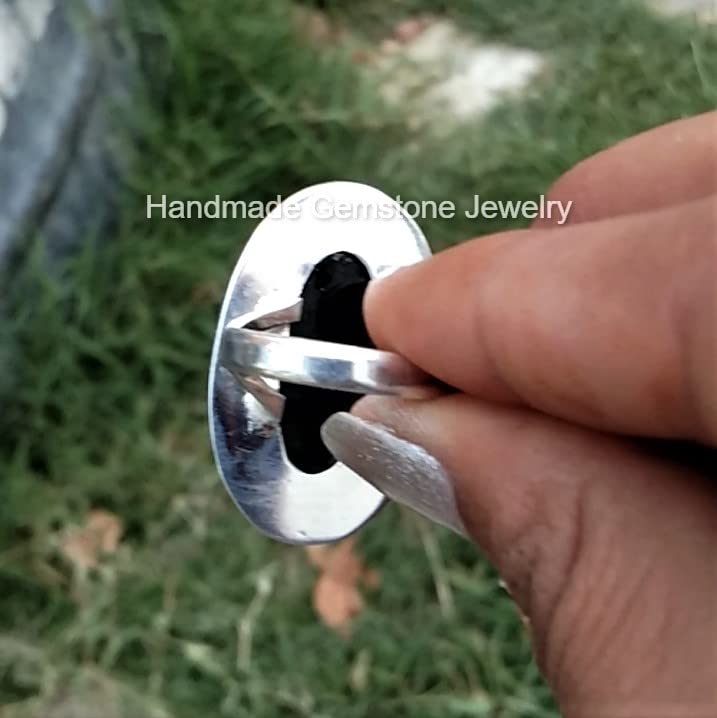 Natural Black Onyx Ring| Oval Shape Design| Handmade Split Band| Boho Style| Statement Black Gemstone| Big Stone| Trending | Black Onyx Jewelry