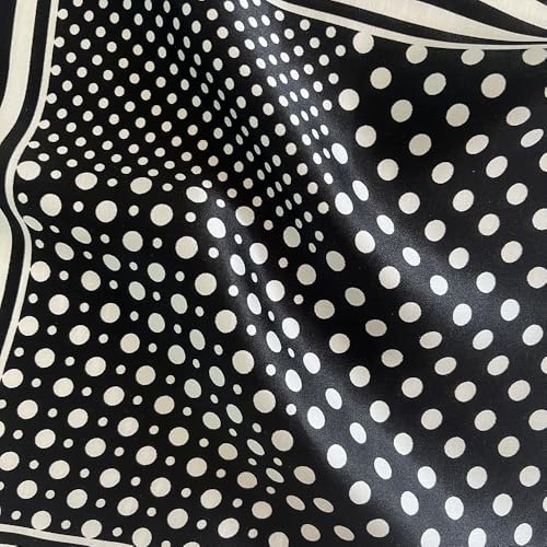 FONYVE 100% Mulberry Silk Scarfs for Women-Lightweight Square Satin Head Scarf-Small Silk Hair Scarf for Sleeping 21"x21" - color: 17 Black Polka Dot