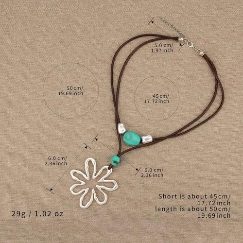 JAOYU Boho Necklace for Women Large Pendant Necklace Boho Long Choker Leather Gold Necklace Vintage Earthy Jewelry Trendy - style: Bohemian Large Pendant Necklaces