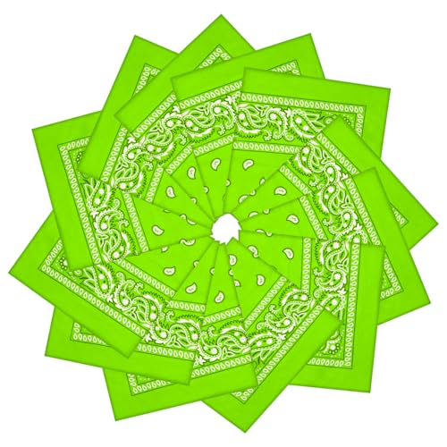 12 Pack Bandanas Unisex Paisley Cowboy Bandanas Bulk Multi Purpose Headband Scarf for Men Women Costume - color: Lime Green, style: Classic