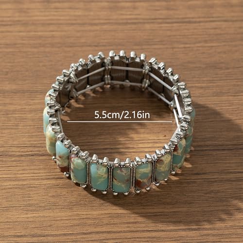 4 PCS Western Turquoise Jewelry for Women Boho Vintage Navajo Pearl Necklace Earring Bracelet Ring Set Country Cowgirl Accessories for Gift - color: I-Blue