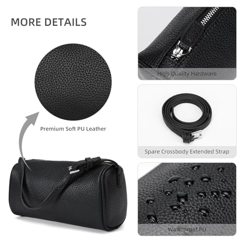 KouLi Buir PU Leather Crossbody Purse for Women Trendy Small Barrel Hobo Shoulder Handbag Lightweight Daily Purse - color: Balck