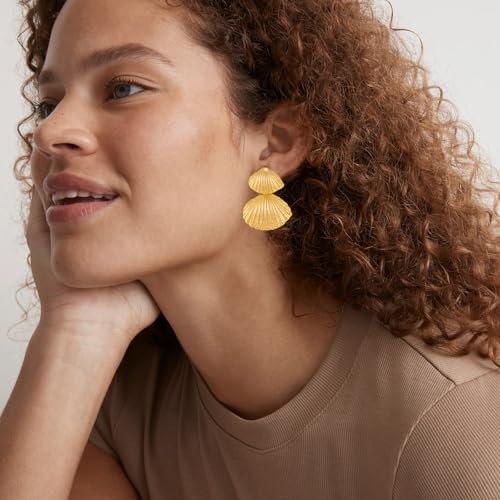 Gold/Silver Shell Dangle Earrings for Women Seashell Drop Dangle Earrings Ocean Beach Earrings Summer Jewelry - color: H
