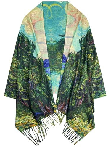 VENVSBEE Reversible Scarf Soft Large Shawl Wrap Blanket Double Sided Art Print Warm Pashmina Stoles Klimt Van Gogh Gifts - color: Art 34