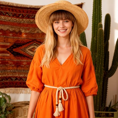 Cotton Long Rope Belt for Women, Tassel Braided Waist Rope Belts, Cotton Boho Waistband Ropes Tie Belt for Women Dress Skirt, Costume Accessory