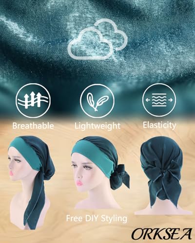 Chemo Headwear for Women Head Scarf Headwraps Silky Soft Turbans for Women Cancer Hats Chemo Beanie Coverings Scarves - color: B Peacock Green