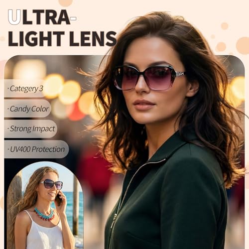3/4 Pcs Women Large Sunglasses UV 400 Glasses Oversized Classic Trend Ladies Sunglasses with Shiny Large Frame - color: Black/Purple/Champagne