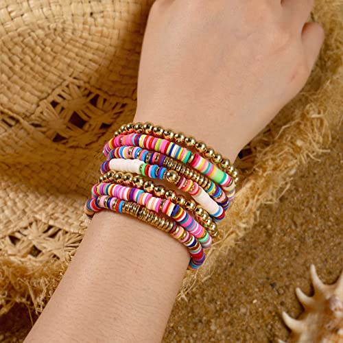Elegance 11 designs Heishi Beaded Bracelets For Women Polymer Clay Colorful Surfer Stackable Beads Boho Bracelet Summer Beach Jewelry - color: Colorful