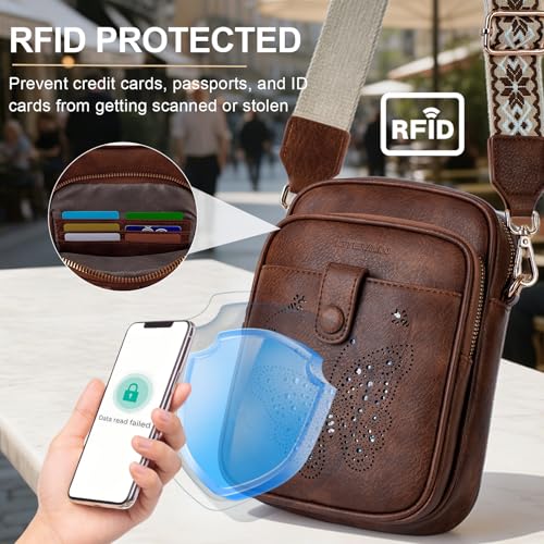 KITEVIUN Crossbody Bags for Women Leather Crossbody Purse Small Shoulder Phone Purse with Adjustable Strap & RFID Card Slots - color: 05-coffee