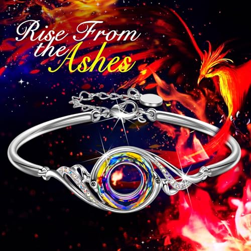 Kate Lynn "Rise From the Ashes" Phoenix Bracelet Made with Crystals from Austria, Adjustable Bangle Bracelet for Women 7"+2", Packaged with Jewelry Box, Birthday Gift for Women, Symbol of Luck and Renewal - color: Volcano