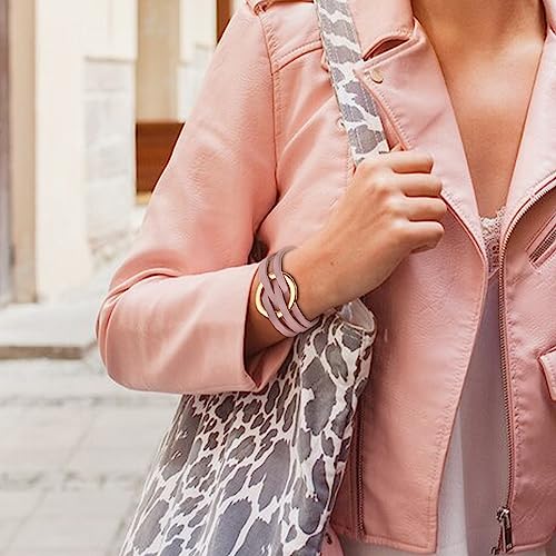Long tiantian Leather Wrap Bracelets for Women Circle Rhinestones Boho Layered Bracelet Cuff Bangle Bracelet Jewelry Birthday Gifts for Women Holiday Outfits - color: A5:pink