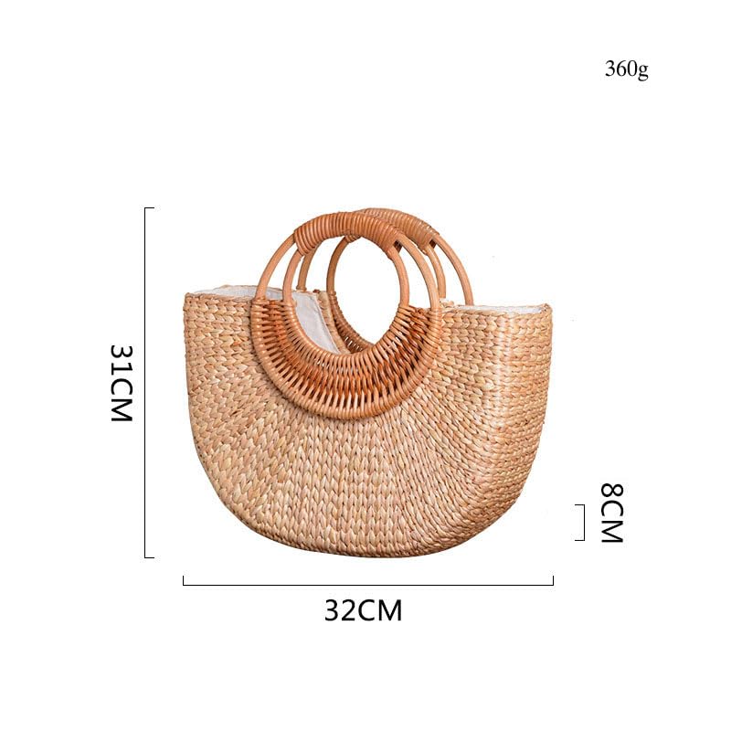 Women's Straw Shoulder Bag Women Large Woven Bag Round Handle Ring Tote Purse Retro Handbags Summer Travel Beach Handbag Hand Woven Straw Large Hobo Bag Big Capacity Handmade Bag for Girls Women B - color: Women's Straw Bag B