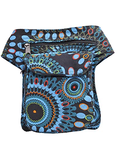 The Collection Royal Handmade Festival Waistpack Boho Hippie Waist Bag Hip Bum Running Belt Fanny Pack Travel Utility Belt (Blk+Blu) - color: Blk+Blu