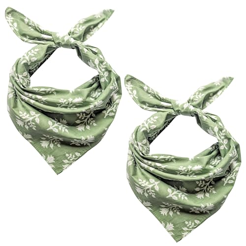 AVKA Studio 100% Cotton Bandanas for Women & Men, 2 Pack 20x20 Inch, 22x22 inch Hand Printed, Lightweight Cotton Handkerchief - color: Sage Green, size: 22 x 22 Inches Large