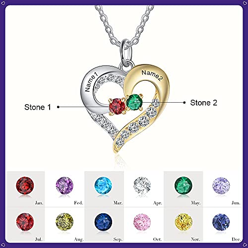 GLAMCARAT Personalized Mothers Necklace with Birthstones customized jewelry - style: 2 stones & names