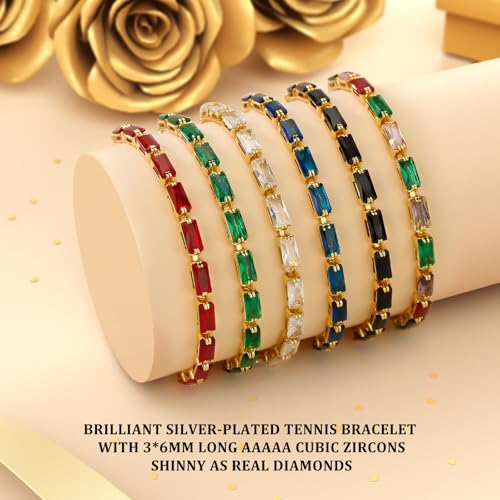 J.Fée Silver Bracelet, S925 Tennis Bracelet with Sparkling 5A Cubic Zirconia Silver Bracelets for Women Adjustable Bracelet for Women Bracelets Womens Bracelet Women Gifts for Women Mom - color: Zirconia Z Green Gold