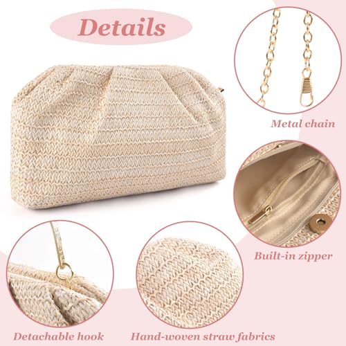 ERKOON Clutch Purse for Women Elegant Pleated Evening Bag Crossbody Shoulder Handbag Envelope Bag with 2 Detachable Chain - color: Beige#1