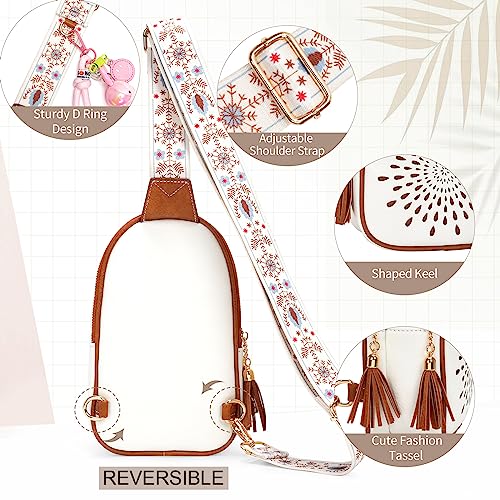 APHISON Small Sling Bag Fanny Packs Cell Phone Purse Vegan Leather Crossbody Bags for Women Chest Bag with Adjustable Strap White Brown - color: 01-white-brown