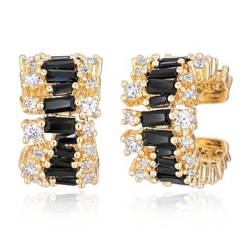 MEVECCO Ear Cuffs Non Piercing For Women 18K Gold Plated Turquiose Pearl Zircons Ear Cuff Earring Clip on Cartilage Fake Hoop Earrings Stack Jewelry Gifts - style: Black CZ -Pair