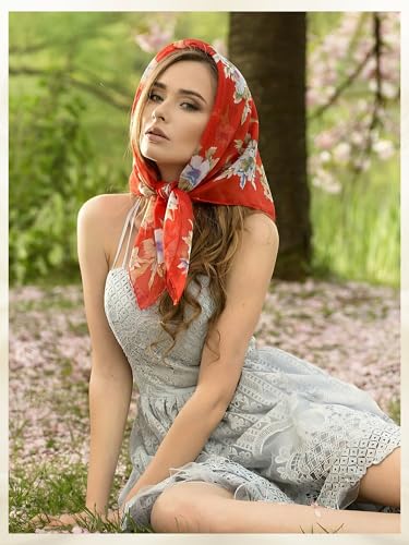 6 Pieces Scarves for Women Ladies Lightweight Silk Gorgeous Floral Pattern Lotus Print Chiffon Scarves - color: Multi Flower