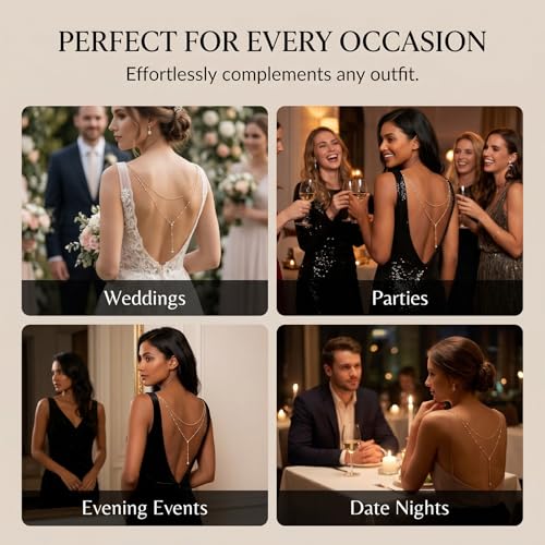 Back Chain Body Chain Jewelry for Summer Outfits Rhinestone Pendant Back Necklace for Backless Dresses - color: A2:back chain
