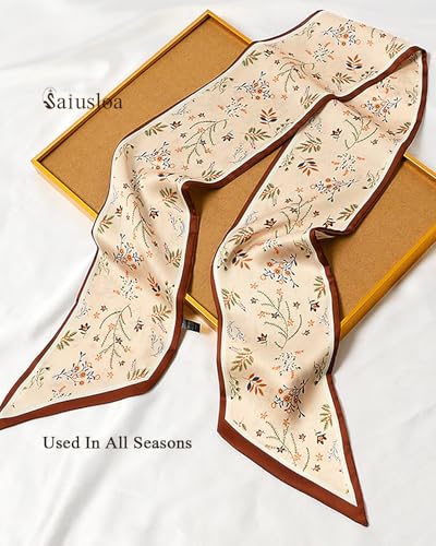 Purse Scarf For Handbags Head Scarves For Women's Hair Bags Scarfs Long Skinny Scarves Fashion Silky - color: A17-brown Edged Flower