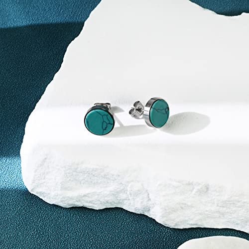 Tibetan Turquoise Earrings 925 Sterling Silver Post Stud Boho Gemstone Hypoallergenic Handmade Earrings for Women Trendy Fashion - style: Pie style