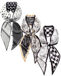 Raylarnia 3 Pack Satin Purse Bag Scarf for Women 59”Long Silky Scarves for Neck,Hair,Head,Handbag,Fashion Gift Set - color: Black White (Paisley Polka Dots/Lotus Flower/Checkered)