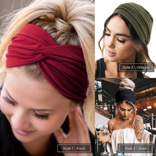 DRESHOW 6 Pack Extra Wide Headbands for Women Large Turban Headband Boho Head Wrap Elastic Hairbands Hair Twisted Knot Hair Accessories - color: 6 Pack: Dark Plus Bright