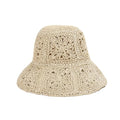 Women Straw Sun Hat Floral Woven Crochet Bucket Hat Y2k Aesthetic Accessories Beach Hat Hand Woven Boho Foldable Cap - color: Beige