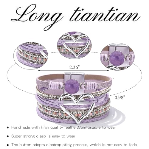 Long tiantian Boho Leather Wrap Bracelets Gifts Trendy Stuff Layered Bangles Bracelets for Women Modern Stackable Infinity Bracelets Bohemian Jewelry Gifts for Women Birthday Gifts - color: A4:Bangle Bracelets(purple)