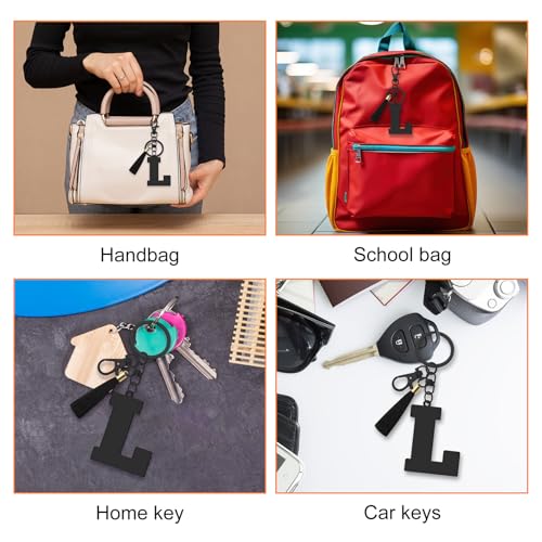 Oubaka Initial Monogram A-Z Keychain for Women, Cute Initial Letter Keychain with Tassel for Handbag Car Key Bag Keyring - color: Black-l