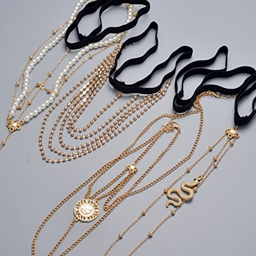 Tornito 4-8Pcs Sexy Body Chain Belly Waist Chain Necklace Summer Beach Bikini Bra Body Jewelry for Women Gold Tone - style: D:4Pcs, Gold Tone