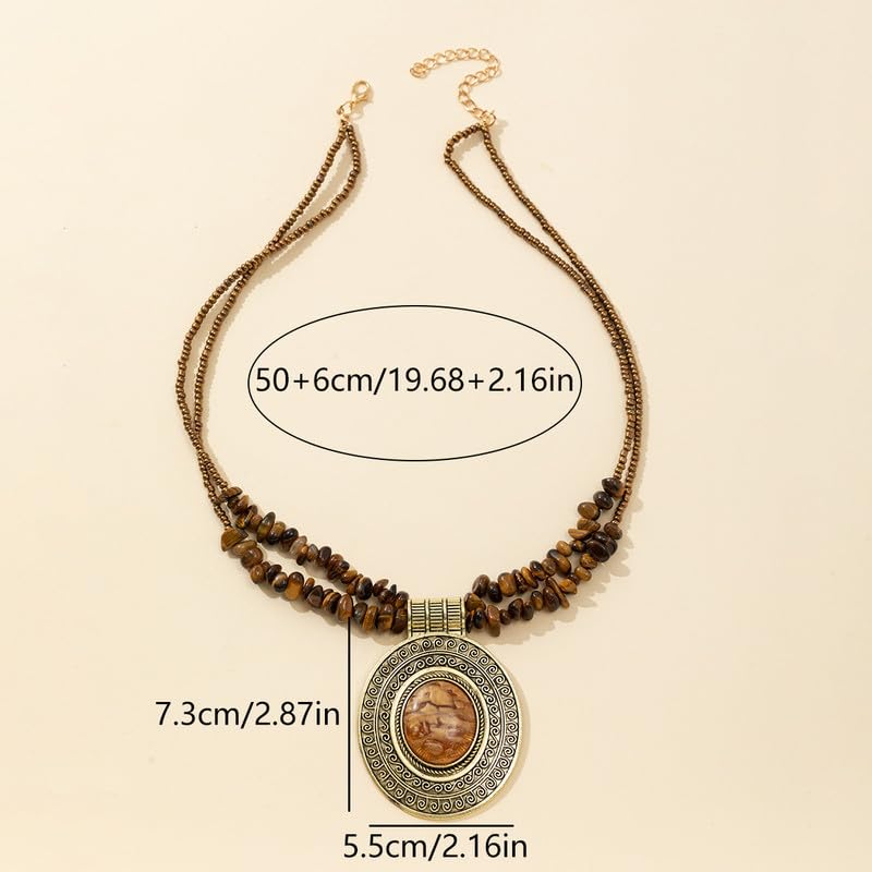 Bohemian Vintage Pendant Necklace Aesthetic Boho Chunky Adjustable Stacked Necklace for Woman Ethnic Tribal Jewelry - style: Bohemian 1