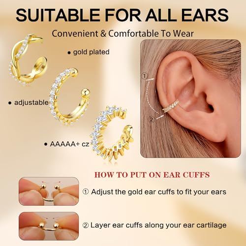 Dochais Ear Cuffs Non-Piercing Earrings for Women Cute Small Clip-On Cartilage Earring 14k Gold Plated Dainty Fake Piercings Earings - style: G1