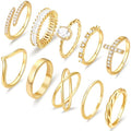 10 PCS 14K Gold Plated Rings Set for Women, Dainty Gold Knuckle Ring Non Tarnish, Simple Thumb Stacking Rings Pack Size 6/7/8/9/10 - color: gold