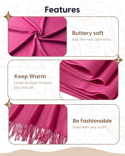 maamgic Women's Winter Scarf Soft Warm Scarf for Women Cozy Shawl Wraps for Women Lightweight Pashmina Style Wrap - color: Solid Rose