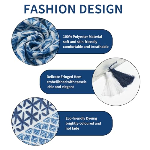 QIUTIMIY Scarf for Women Lightweight Soft Floral Leopard Printed Scarves Fall Winter Fashion Shawl Wrap with Fringe - color: White Blue