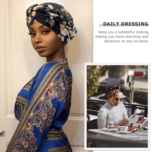 African Women Turban Caps Beanie Pre-Tied Twisted Braids Headwraps for Women Head Scarf Chemo Cancer Headwear Cap - color: 3 Pack Twisted Braid: Flower a